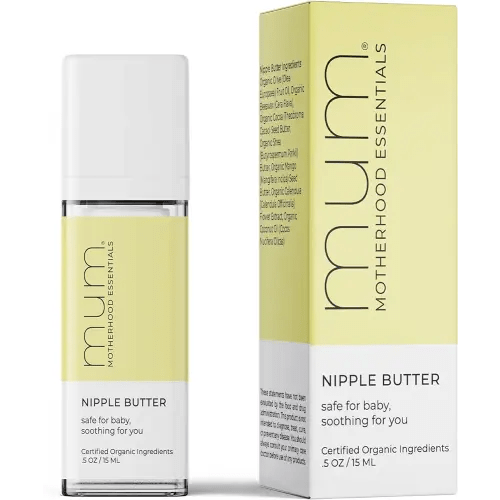 Mum Motherhood Essentials Premium Organic Nipple Butter (15ml), Lanolin Free, Nourishing Nipple Cream, USDA Organic, NON GMO , Safe nipple cream breastfeeding, Pump lubricant, Breastfeeding Essential