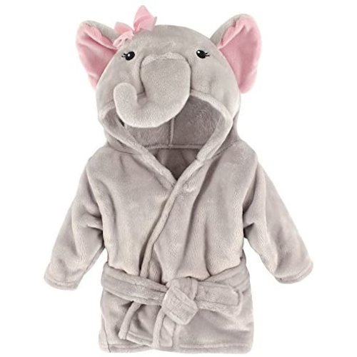 Hudson Baby Unisex Baby Plush Animal Face Bathrobe Pretty Elephant, 0-9 Months
