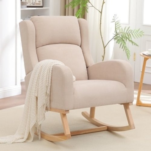 Nursing Rocking Chairs for Mom Nursery,Comfy Wingback Glider Rocking Armchair with Side Pocket