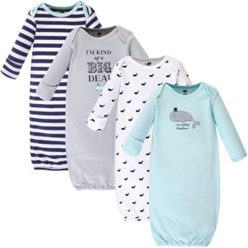 Hudson Baby Infant Boys Cotton Long-Sleeve Gowns 4pk, Handsome Whale, 0-6 Months