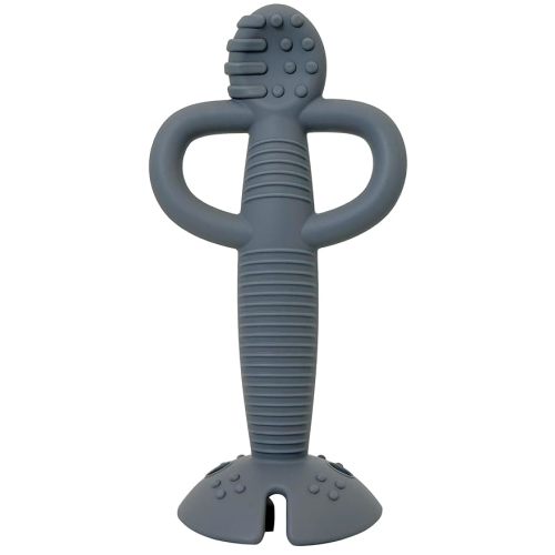 Busy Baby Teething Spoon - 2-in-1 Teether and Training Spoon for Self Feeding, Dishwasher Safe, BPA Free, Food Grade Silicone (Pewter)