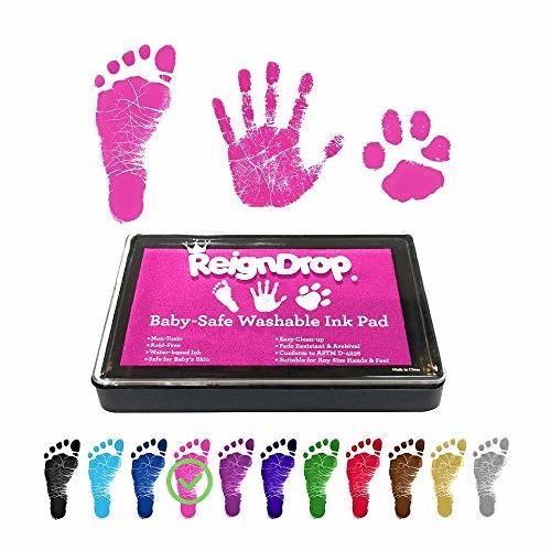 ReignDrop Ink Pad For Baby Footprint & Handprint - Creates Impressive Long Lasting Keepsake Stamp for Infant & Kids. Smudge Proof, Easy to Wipe Off Skin, Safe & Gentle Acid Free(Pink)