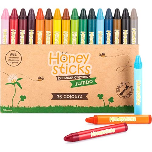 Honeysticks Jumbo Crayons (16 Pack): Non Toxic Crayon Set, 100% Pure Beeswax, Food Grade Colors – Large Size, Easy to Hold and Use – Bright Colors, Preschool Art Supplies, For Toddlers/Kids 3-5, 4-8