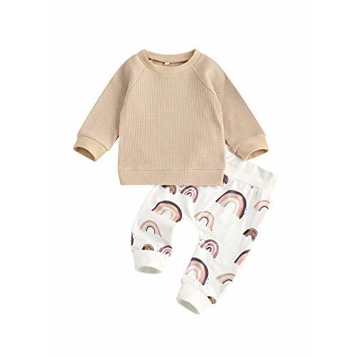 Infant Baby Girl Boy Outfit Long Sleeve Rainbow Pullover Tops with Leopard Pants 2pcs Set Winter Spring Clothes