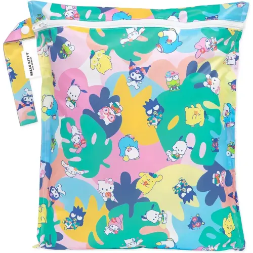 Bumkins Waterproof Wet Bag for Baby, Travel, Swim Suit, Cloth Diapers, Pump Parts, Pool, Beach, Gym Clothes, Toiletry, Hook to Stroller, Daycare, Zipper Reusable Wetdry Packing Pouch, Hello Kitty Luau