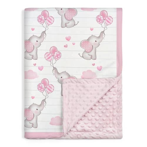 SANDJEST Elephant Kid Blanket for Girl - 30 x 40 Minky Throw Blankets for Girls - Gift for Kids on Birthday