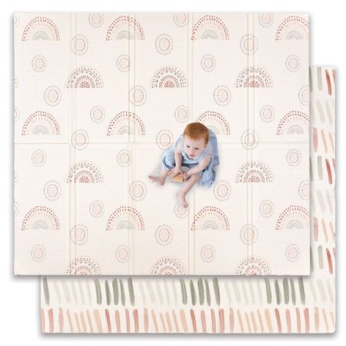 JumpOff Jo - Waterproof Foam Padded Play Mat for Infants, Babies, Toddlers, Play Pens & Tummy Time, Foldable Activity Mat - Pink Space Bears