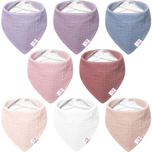 Bearmoss Muslin Baby Bibs 8 Pack 100% Cotton Baby Bandana Drool Bibs for Unisex Baby Girls Boys Drooling and Teething - Summer Berry