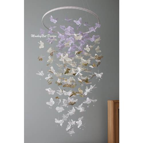 Lavender Butterfly Mobile/Purple cream gold white/Girl bedroom/Baby shower/Crib Mobile/Nursery Decor/Baby nursery/custom colours/decor/gift.