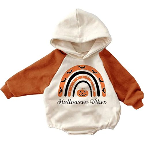 Newborn Baby Boy Girl Halloween Onesie Pumpkin Outfit Oversized Sweatshirt Hooded Ghost Skeleton Romper Clothes - Oversized Halloween Vibes - 3-6 Months