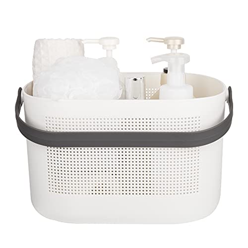 UUJOLY Plastic Storage Baskets with Handles, Shower Caddy Shelf Organizers Basket for Bathroom, Kitchen, Dorm Room, Grey