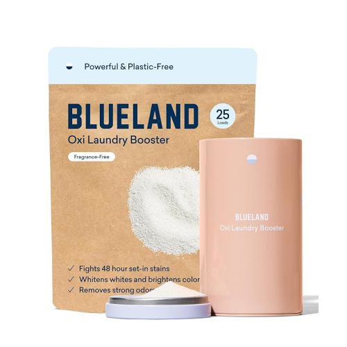 BLUELAND Oxi Laundry Booster Powder Starter Set, Unscented, 25 Loads, 17.6 oz with Tin, Plastic-Free Eco Friendly Oxy Cleaner Stain Remover