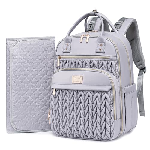 Diaper Bag Backpack,Stylish Baby Diaper Bag,Waterproof Travel Diaper Backpacks Baby Bags with Changing Pad,Stroller Straps,Insulated Pockets (Gray)