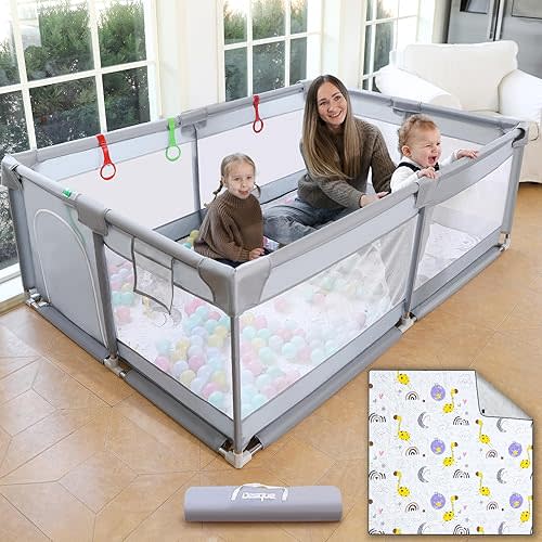 Baby Playpen, Playpen for Babies & Toddlers Sturdy & Safety Play Pen with Anti-Slip Base Activity Center Fence for Indoor & Outdoor Play Yard with Zipper Door (71x47''+Mat)