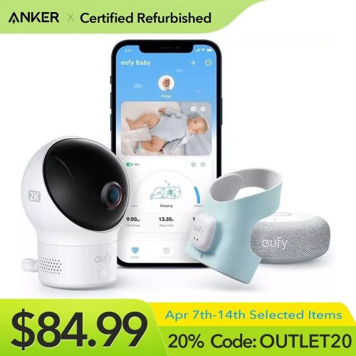 eufy S340 Smart Sock Baby Monitor 2K Camera Track Sleep/Heart Rate/Cry Detection