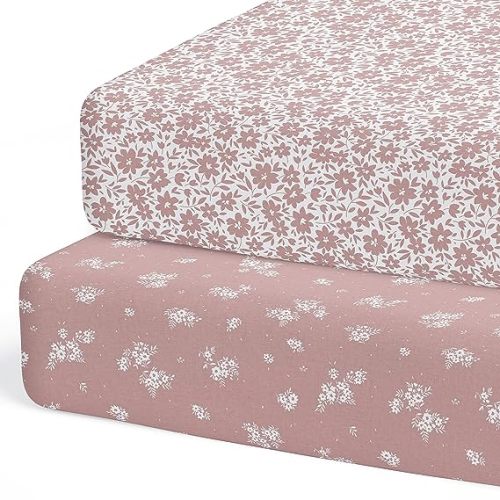 2-Pack Crib Sheet for Standard Crib Mattress (Antique Rose) - Premium Fitted Sheets - Buttery Soft Cotton Blend - Crib Sheets