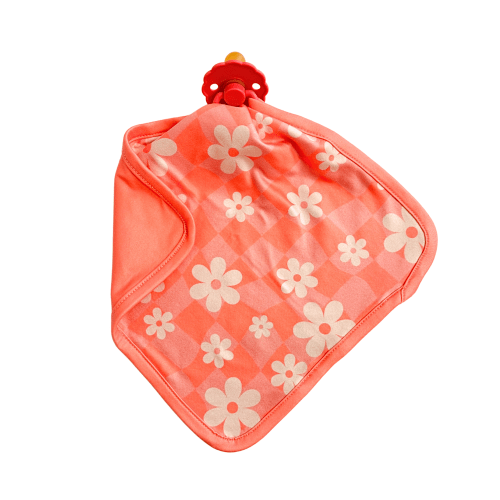 BRIGHT CORAL + PINK DAISY CHECKER | LOVIE
