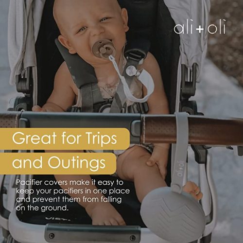 Ali+Oli Silicone Pacifier Case (Natural) 3" x 1.6" BPA-Free Newborn Pacifier Holder, Travel Baby Pacifiers Silicone Pouch, Pacifier Accessories for Boys & Girls, Silicone Pacifier Storage Case - Zipper