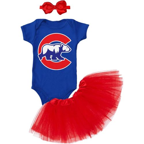 Haase Unlimited Bear Cub - Sports Team Windy City Baby Bodysuit + Tutu Skirt + Bow Headband Set