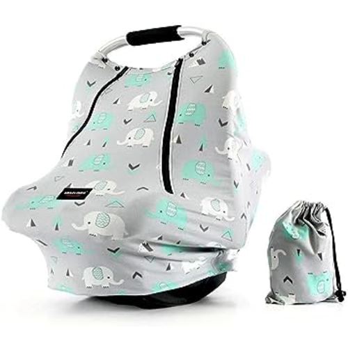 Baby Car Seat Covers-Acrabros Multifunctional Infant Carseat Canopy for Boys Girls,Stretchy Breathable Adjustable Peep Window Universal Fit,Baby Elephant