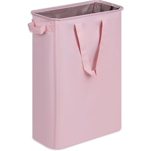 Slim Laundry Basket, Narrow Laundry Hamper with Handles, Collapsible Dirty Clothes Hamper, Tall Laundry Bin for Laundry Room, Dorm and Bedroom, 12.7 Gallons(48L) Pink