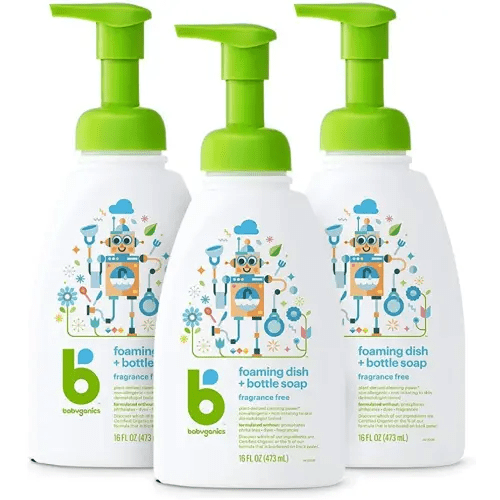 Babyganics Foaming Dish & Bottle Soap, Pump Bottle, Fragrance Free, 16oz, 3 Pack, Packaging May Vary