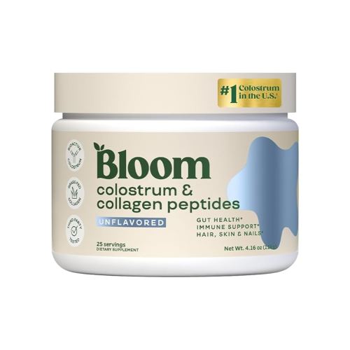 Bloom Nutrition Bovine Colostrum Powder with Vitamin B-12 for Gut Health, Immune Support, Hair Growth & Beauty Supplement | Unflavored, 25 Servings