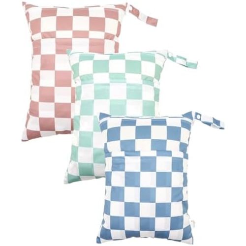 Wet Dry Bag Reusable Waterproof Swimming Bag Travel Beach Pool Yoga Gym Bag for Baby Cloth Diaper Swimsuits Wet Clothes Two Zipper Pockets 3 Pack 3L24