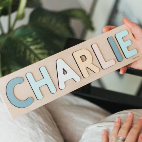Custom Baby Shower Gift Wooden Name Puzzle For Boys First Birthday Montessori Toddler Toys Unique Newborn Gifts Natural Wooden Toy