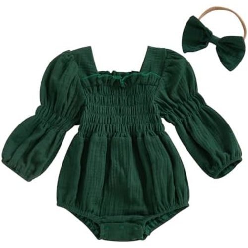 Smocked Baby Girl Clothes Newborn Girl Bubble Romper Long Sleeve Jumpsuit And Headband Outfit Cute Infant Clothing