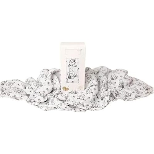 Sugar Lily's Classic Pooh 100% Muslin Cotton Swaddle, 47 x 47 inches, Classic Pooh + Soccer Balls Design, Solid Colors (Black & White)