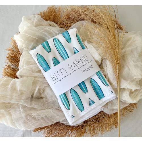 Surfboards Baby Burp Cloth -  Boy Burp Cloth - Ocean Print - Nautical - Newborn, Baby Shower, Baby to Be Gift Idea - Made in Maui, Hawaii
