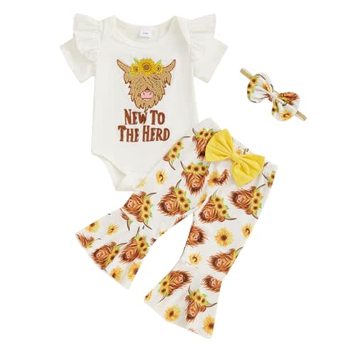 Doisbetthsay Baby Girl Summer Clothes Western Newborn Girl Short Sleeves Animal Cow Romper Pants Headband Set Outfits