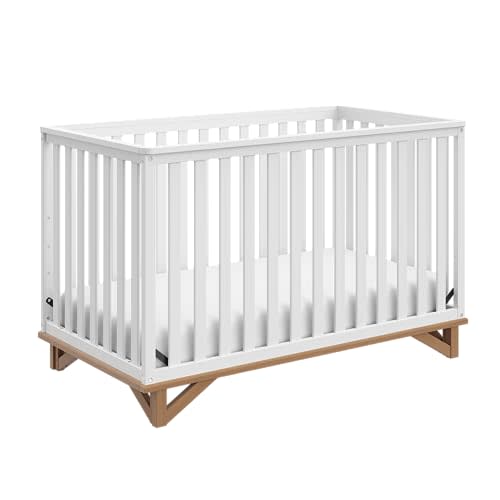 Storkcraft Santa Monica 5-in-1 Convertible Crib (White with Vintage Driftwood) GREENGUARD Gold Certified, Modern Design, Two-Tone Baby Crib, Converts to Toddler Bed, Daybed and Full-Size Bed