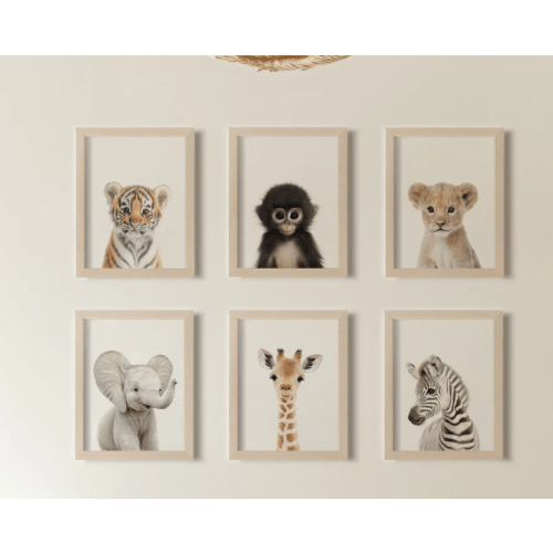 Baby Jungle & Safari Animals Set of 6 Nursery Decor Prints