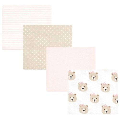 Hudson Baby Infant Girl Cotton Poly Flannel Receiving Blankets, Pink Taupe Bear, One Size