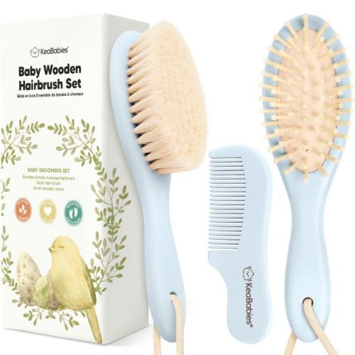 Baby Hair Brush And Comb Set, Oval Wooden Baby Brush Set For Newborns, Infant, Toddler Grooming Kit (oval, Frost)