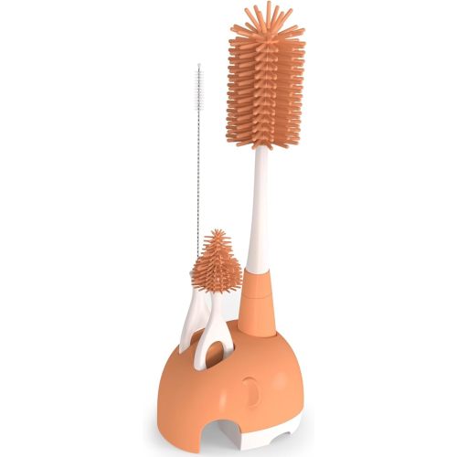 Baby Bottle Brush Set with Stand, 4 in 1 Soft Silicone Bottle Brush Cleaner, Nipple Straw Cleaner Brush, Detachable Boilable Sterilizable Bristles Long Handle, Cleaning Brush Baby Essentials (Orange)