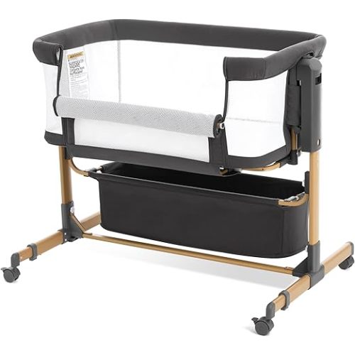Baby Bassinet Bedside Sleeper,3-in-1 Rocking Bassinet for Baby with 6-Level Height Adjustable, 4 Wheels & Breathable Mesh Walls, Portable Bedside Crib with Mattress for Newborn