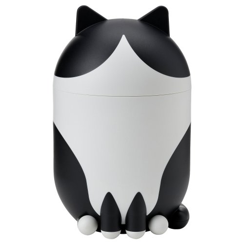 GREJSIMOJS Storage with lid - cat-shaped black/white