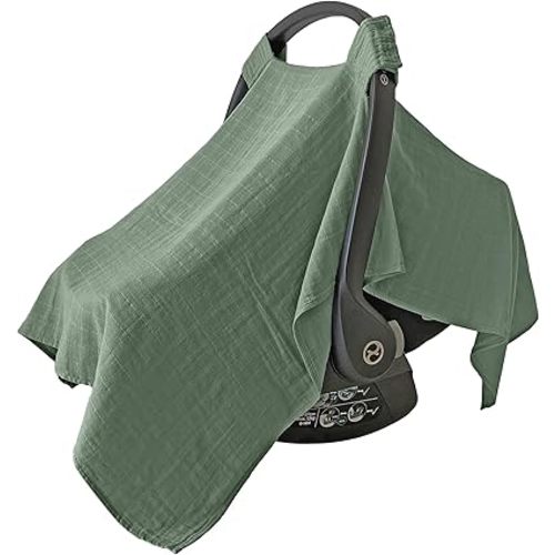 MOZAH 100% Organic Muslin Carseat Cover Boy or Girls Muslin Car Seat Cover Car Seat Cover for Babies (Roman Green)