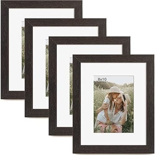 8x10 Picture Frame with Mat for 5x7 Set of 4, Distressed Black Wood Grain 8 x 10 Gallery Wall Picture Frames for Tabletop or Wall Mounting(4 Pack, Black)