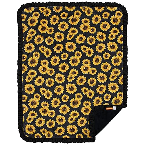 Dear Baby Gear - Reversible Baby Blankets - Soft Nursery Blanket for Newborn - Toddler Blankey - Throw Blanket for Boys & Girls - Infant Blankets - 43x33 (Yellow Sunflowers on Black w/Black Ruffle)