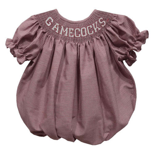 South Carolina Gamecocks Smocked Maroon Gingham Short Sleeve Girls Bubble