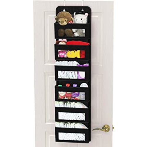 Simple Houseware Over Door/Wall Mount 6 Clear Window Pocket Organizer, Black