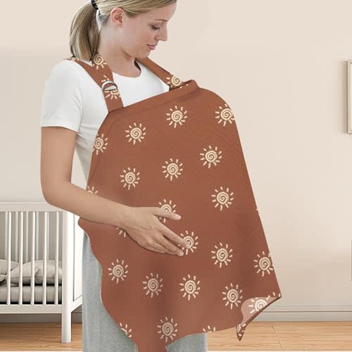 UHINOOS Nursing Cover for Mom Breastfeeding, Baby Privacy Nursing Covers Up Breathable Cotton with Ajustable Hoop for Mother (Brown)