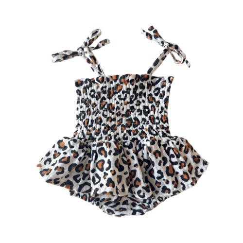 Leopard / Muslin Smocked Bubble w/ Skirt