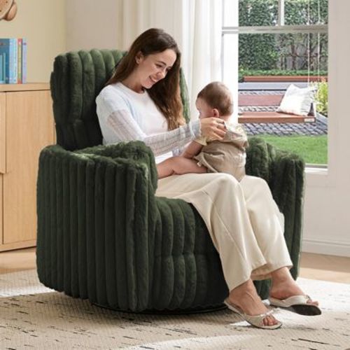 AMERLIFE Power Swivel Glider Recliner Chair with USB & Type-C, Corduroy Nursery Chair, Green