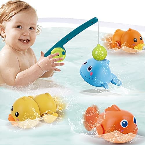 Amazon.com: DWI Dowellin Bath Toys Magnetic Fishing Games Baby Bath Toys, Wind-up Swimming Fish Duck Whale Toys Floating Pool Bathtub Tub Toys for Toddlers Kids Infant Age 18 Months and up Girl Boy : Toys & Games