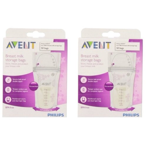 (2 Pack) Philips AVENT 6-oz Breast Milk Storage Bags, 50-Count, BPA-Free